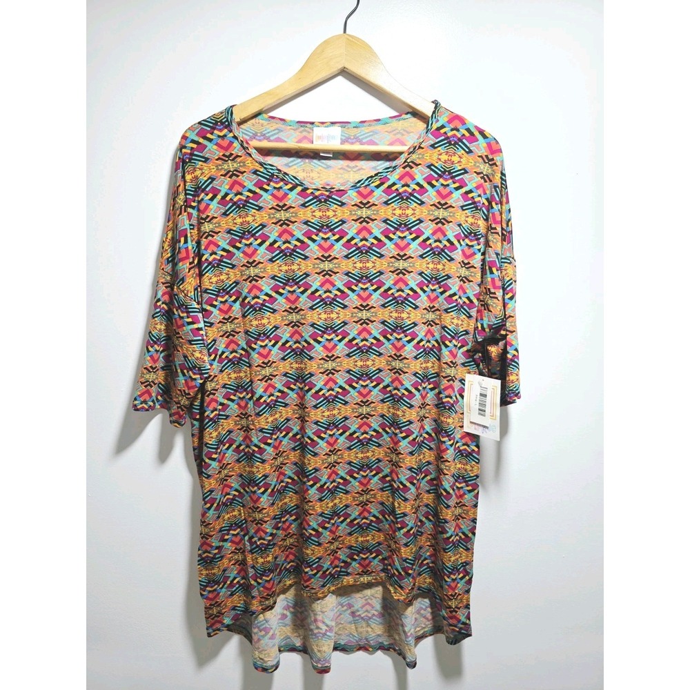 Lula Roe Women's Blouse Geometric Print Tunic High-Low Hem Size L